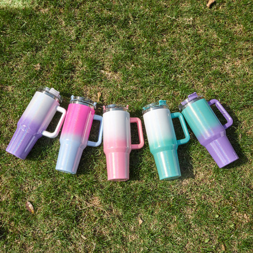 40oz car cup stainless steel insulation and cold insulation car water cup handle cup rainbow paint ice cream cup CY-168