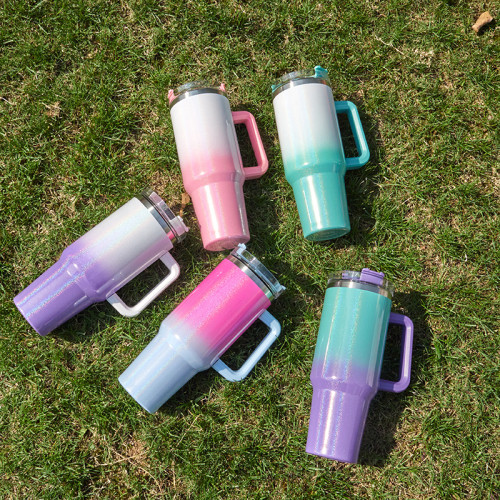 40oz car cup stainless steel insulation and cold insulation car water cup handle cup rainbow paint ice cream cup CY-168