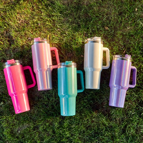 40oz car cup stainless steel insulation and cold insulation car water cup handle cup rainbow paint ice cream cup CY-168