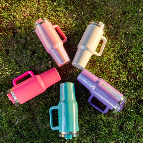 40oz car cup stainless steel insulation and cold insulation car water cup handle cup rainbow paint ice cream cup CY-168