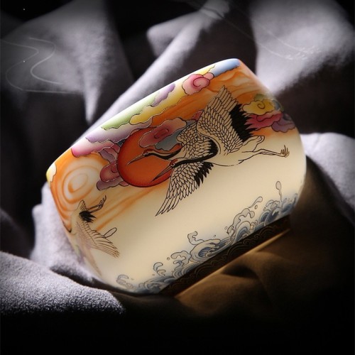 Colourful Crane Coffee & Tea Cup (White)